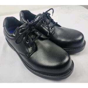 Dr Scholls Mens 10.5 W Black Leather Slip Oil Resistant Gel Cushion Shoes EUC
